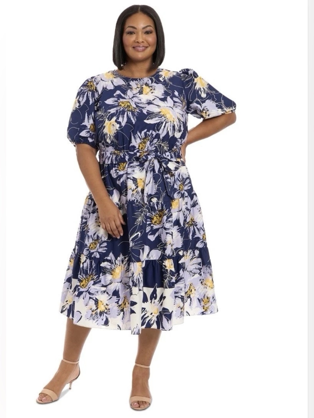 NWT London Times Pip Printed Jewel Neckline Puff Sleeves Waist Tie
Tiered 16W